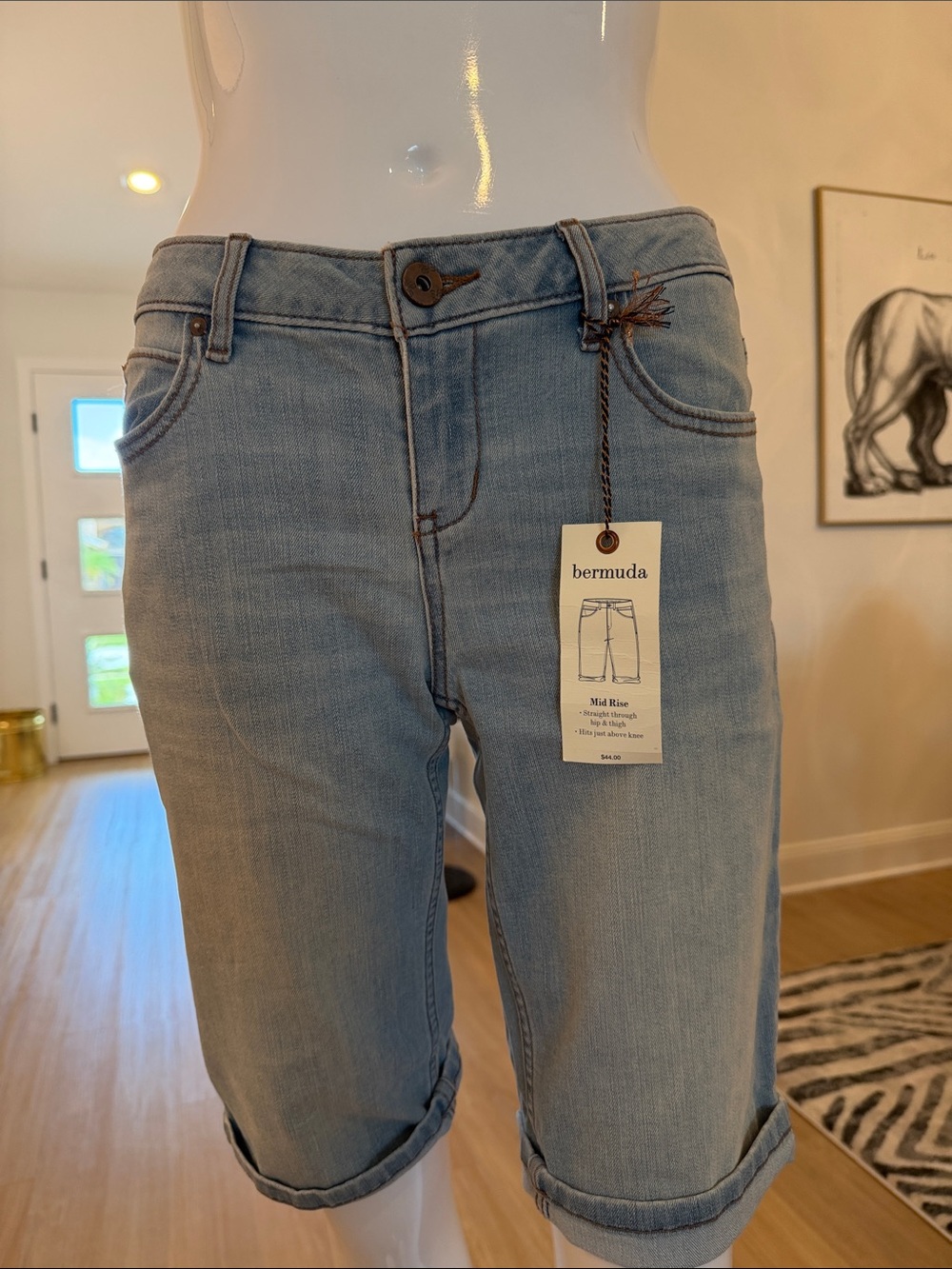 Bermuda Light Blue Mid-Rise Denim Bermuda Shorts - Women